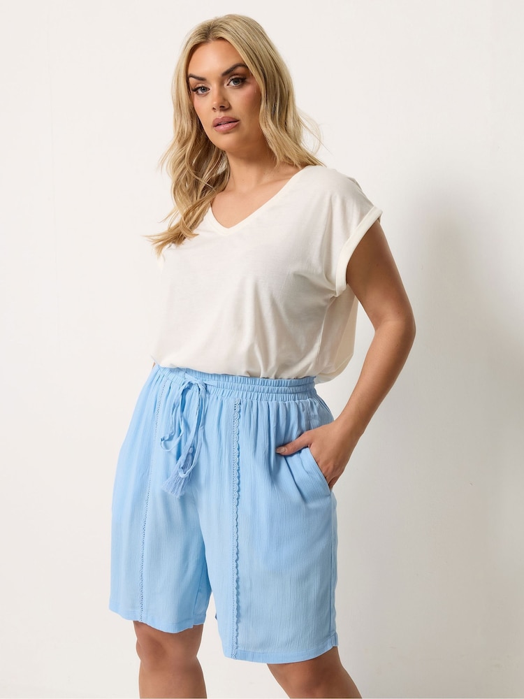Yours Curve Blue Scallop Trim Shorts - Image 1 of 5 Yours Curve Blue Scallop Trim Shorts - Image 1 of 5