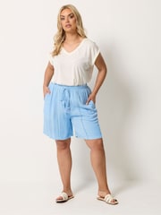 Yours Curve Blue Scallop Trim Shorts - Image 2 of 5