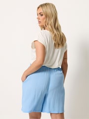 Yours Curve Blue Scallop Trim Shorts - Image 3 of 5