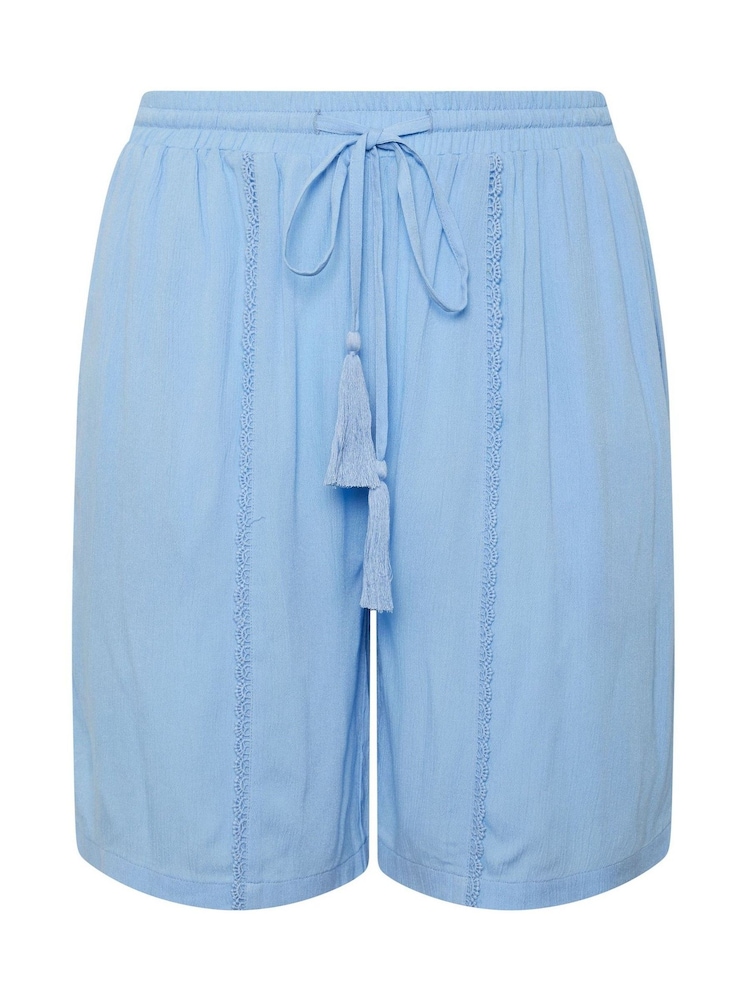 Yours Curve Blue Scallop Trim Shorts - Image 5 of 5 Yours Curve Blue Scallop Trim Shorts - Image 5 of 5