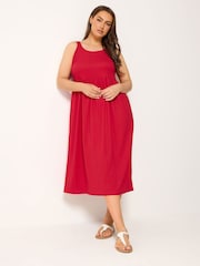 Yours Curve Red Textured Sleeveless Smock Dress - Image 2 of 5