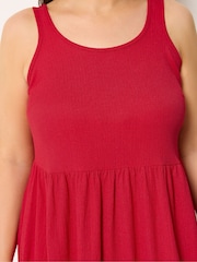 Yours Curve Red Textured Sleeveless Smock Dress - Image 4 of 5