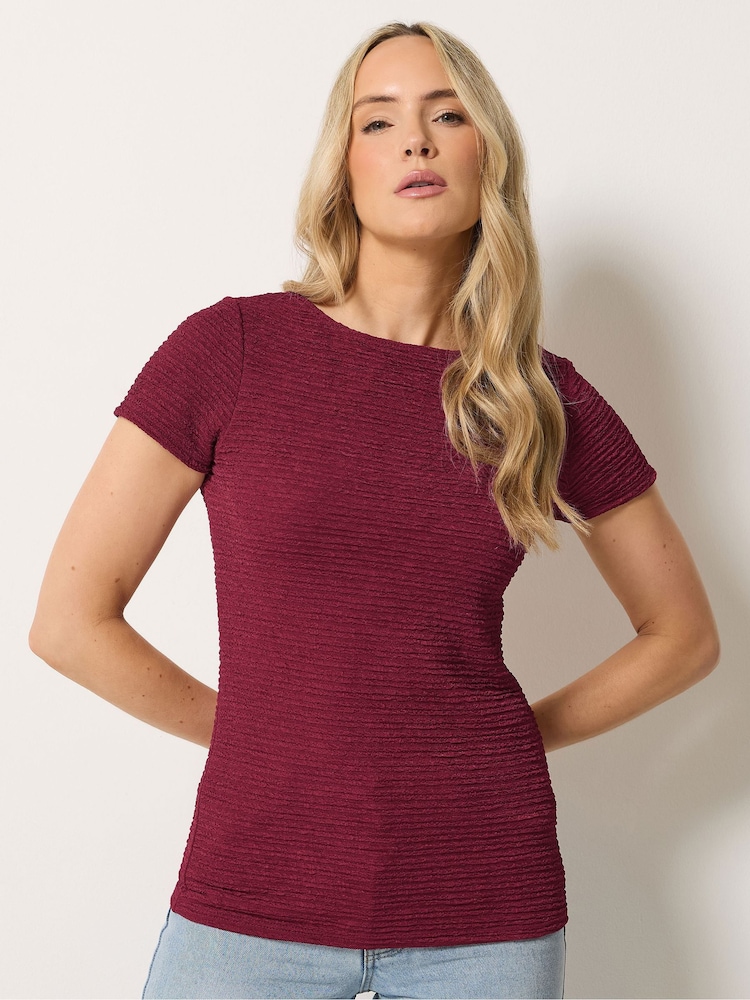 Long Tall Sally Red Textured Slash Neck Top - Image 1 of 5 Long Tall Sally Red Textured Slash Neck Top - Image 1 of 5