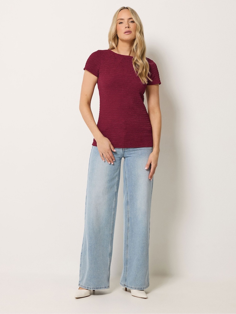 Long Tall Sally Red Textured Slash Neck Top - Image 2 of 5 Long Tall Sally Red Textured Slash Neck Top - Image 2 of 5