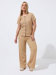 Yours Curve Natural Limited Short Sleeve Textured Button Top - Image 5 of 6