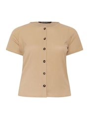 Yours Curve Natural Limited Short Sleeve Textured Button Top - Image 6 of 6