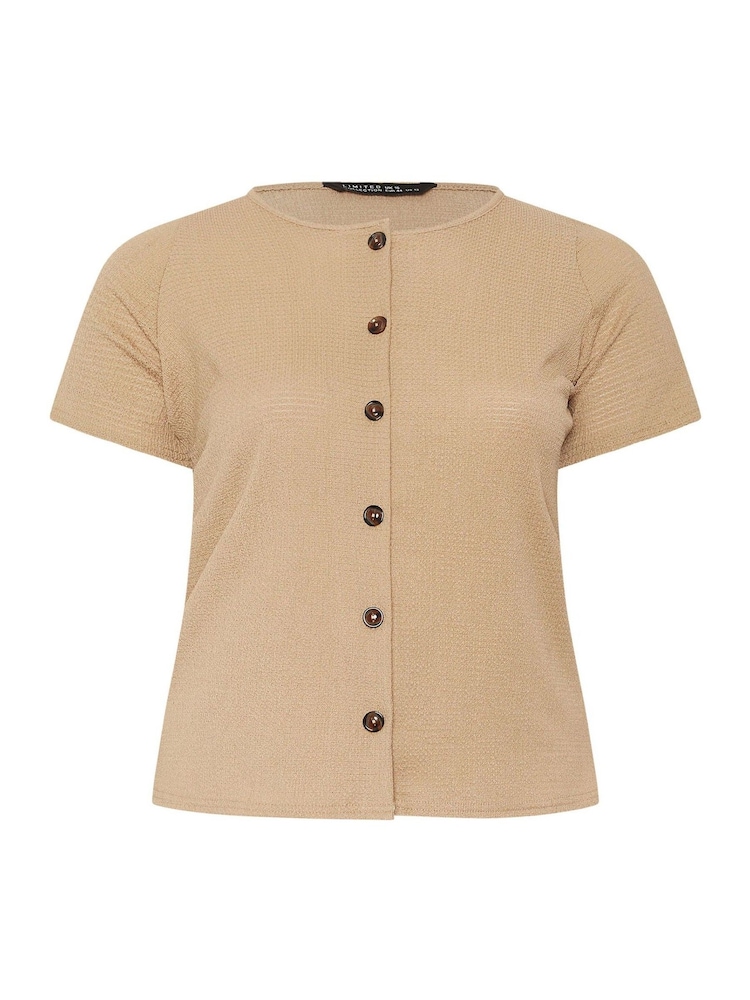 Yours Curve Natural Limited Short Sleeve Textured Button Top - Image 6 of 6