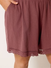 Yours Curve Pink Crochet Trim Shirred Waist Shorts - Image 4 of 5