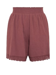 Yours Curve Pink Crochet Trim Shirred Waist Shorts - Image 5 of 5