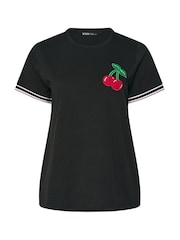 Yours Curve Black Cherry Varsity Trim T-Shirt - Image 5 of 5