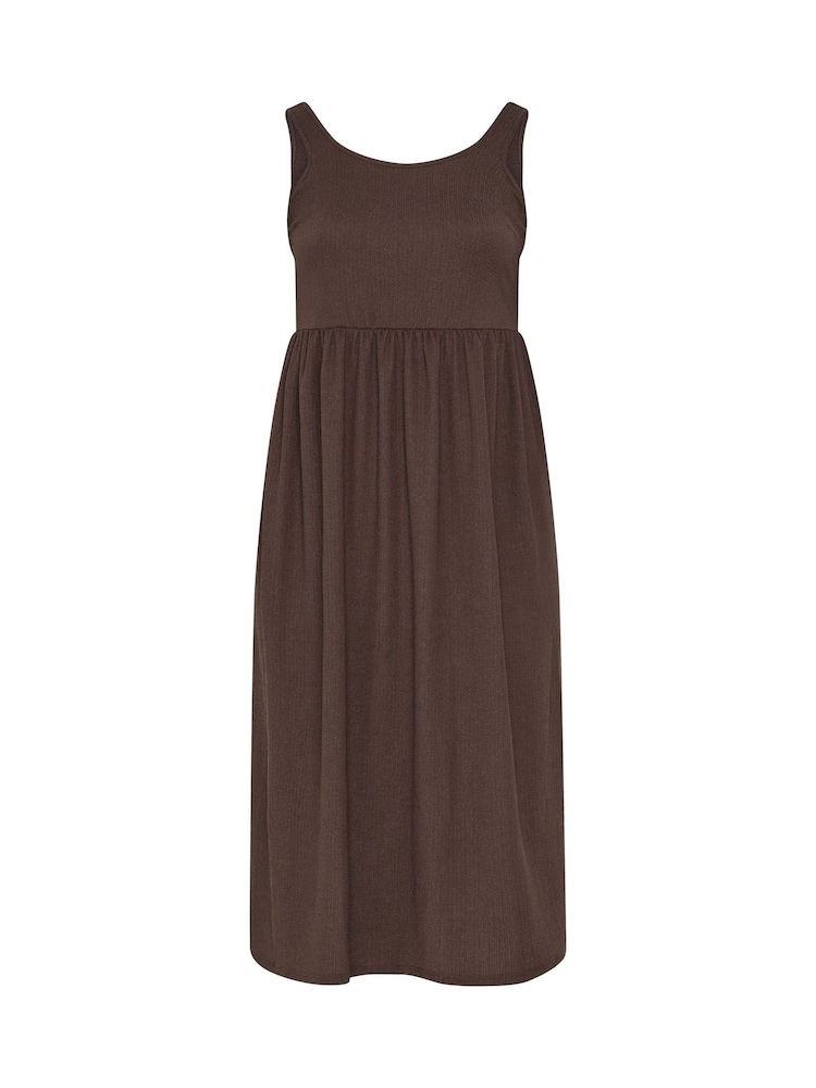 Yours Curve Brown Textured Sleeveless Smock Dress - Image 5 of 5