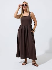 Yours Curve Brown Limited Strappy Dress With Pockets - Image 1 of 5