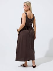Yours Curve Brown Limited Strappy Dress With Pockets - Image 2 of 5