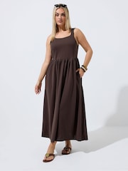 Yours Curve Brown Limited Strappy Dress With Pockets - Image 3 of 5