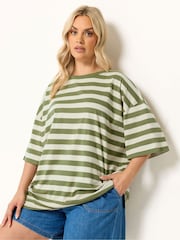 Yours Curve Green Stripy Boxy T-Shirt - Image 1 of 5