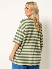Yours Curve Green Stripy Boxy T-Shirt - Image 2 of 5