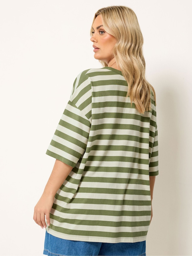 Yours Curve Green Stripy Boxy T-Shirt - Image 2 of 5