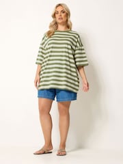 Yours Curve Green Stripy Boxy T-Shirt - Image 3 of 5