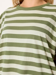 Yours Curve Green Stripy Boxy T-Shirt - Image 4 of 5
