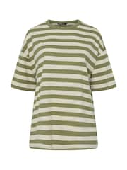 Yours Curve Green Stripy Boxy T-Shirt - Image 5 of 5