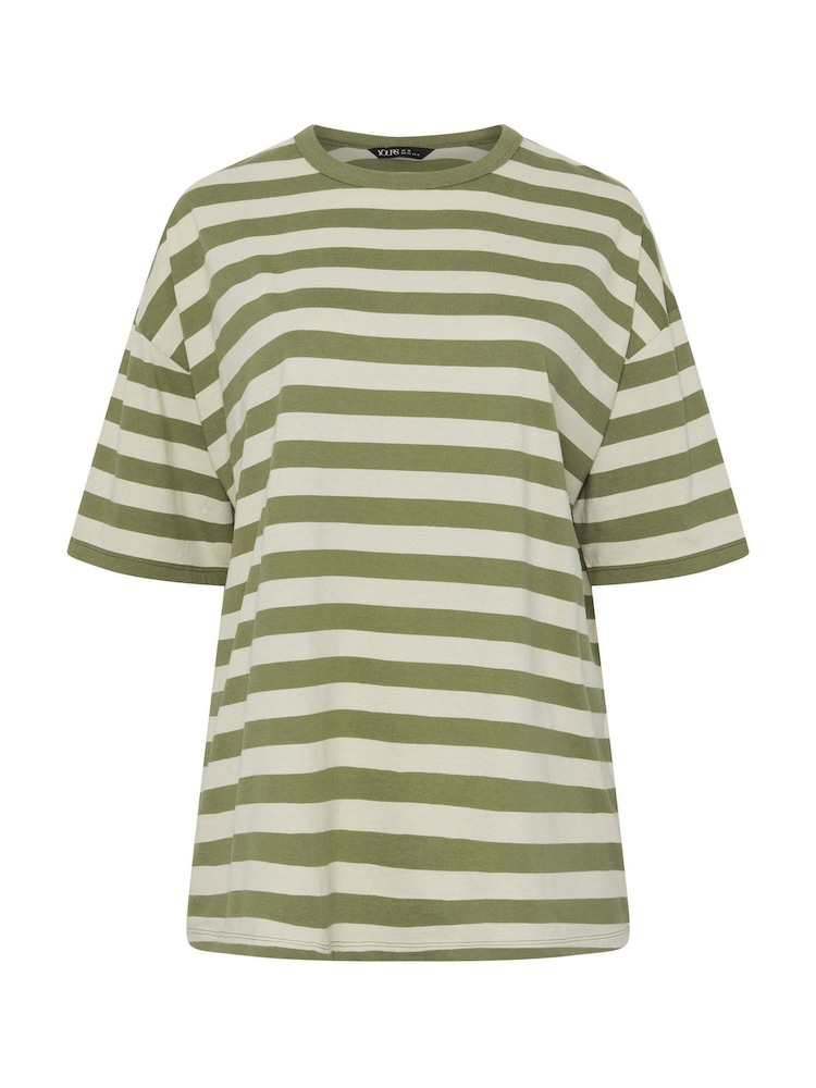 Yours Curve Green Stripy Boxy T-Shirt - Image 5 of 5