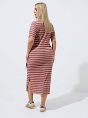 Yours Curve Pink Limited Stripe Ribbed Knot Dress - Image 3 of 5