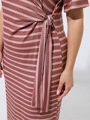Yours Curve Pink Limited Stripe Ribbed Knot Dress - Image 4 of 5