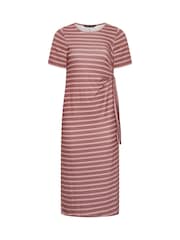 Yours Curve Pink Limited Stripe Ribbed Knot Dress - Image 5 of 5