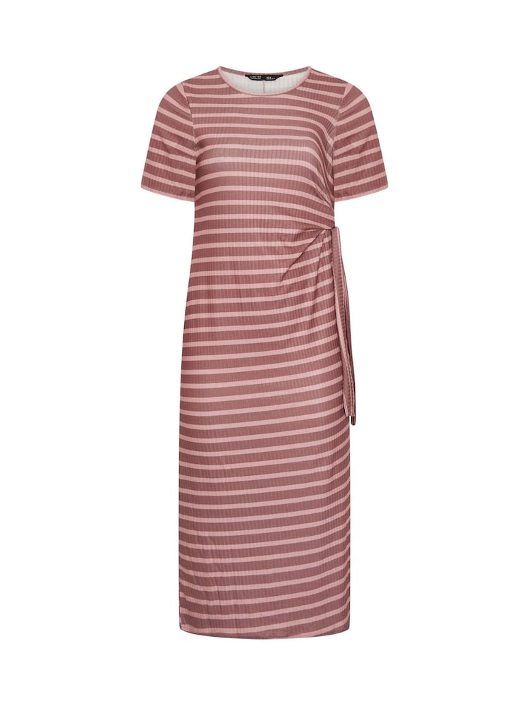 Yours Curve Pink Limited Stripe Ribbed Knot Dress - Image 5 of 5 Yours Curve Pink Limited Stripe Ribbed Knot Dress - Image 5 of 5