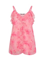 Yours Curve Pink Floral Ruffle Vest Top - Image 5 of 5
