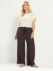 Yours Curve Brown Textured Drawstring Trousers - Image 1 of 4