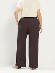 Yours Curve Brown Textured Drawstring Trousers - Image 3 of 4