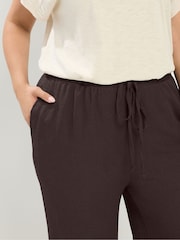 Yours Curve Brown Textured Drawstring Trousers - Image 4 of 4