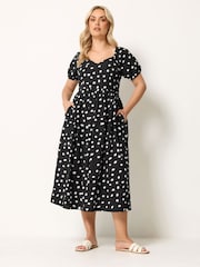 Yours Curve Black Puff Short Sleeve Midaxi Dress - Image 2 of 5