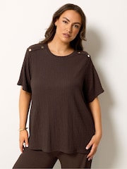 Yours Curve Brown Bubble Textured Top - Image 1 of 2