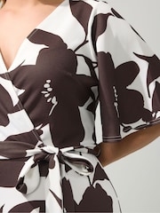 Yours Curve Brown London Choco Stencil Floral Wrap Dress - Image 4 of 5