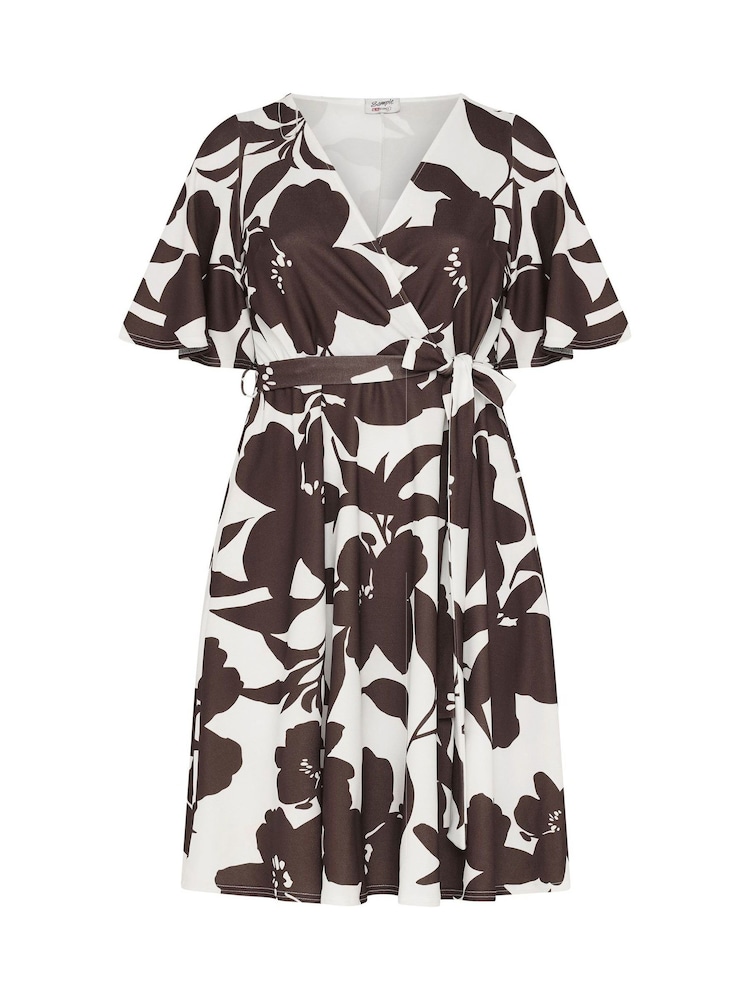 Yours Curve Brown London Choco Stencil Floral Wrap Dress - Image 5 of 5