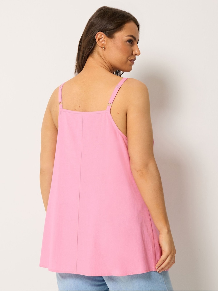 Yours Curve Pink Tie Front Crochet Cami - Image 2 of 5