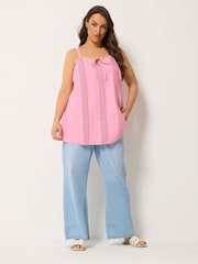 Yours Curve Pink Tie Front Crochet Cami - Image 3 of 5