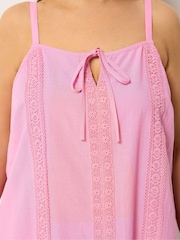 Yours Curve Pink Tie Front Crochet Cami - Image 4 of 5