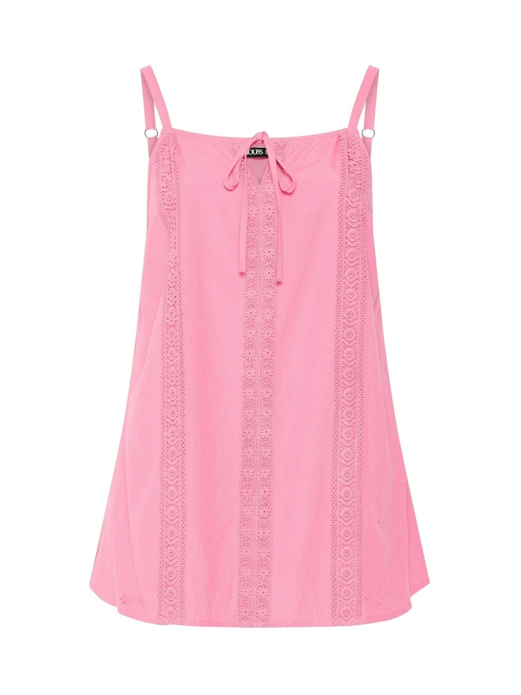 Yours Curve Pink Tie Front Crochet Cami - Image 5 of 5