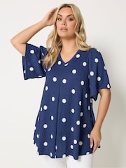Yours Curve Blue Textured Pleated Front Blouse - Image 1 of 5