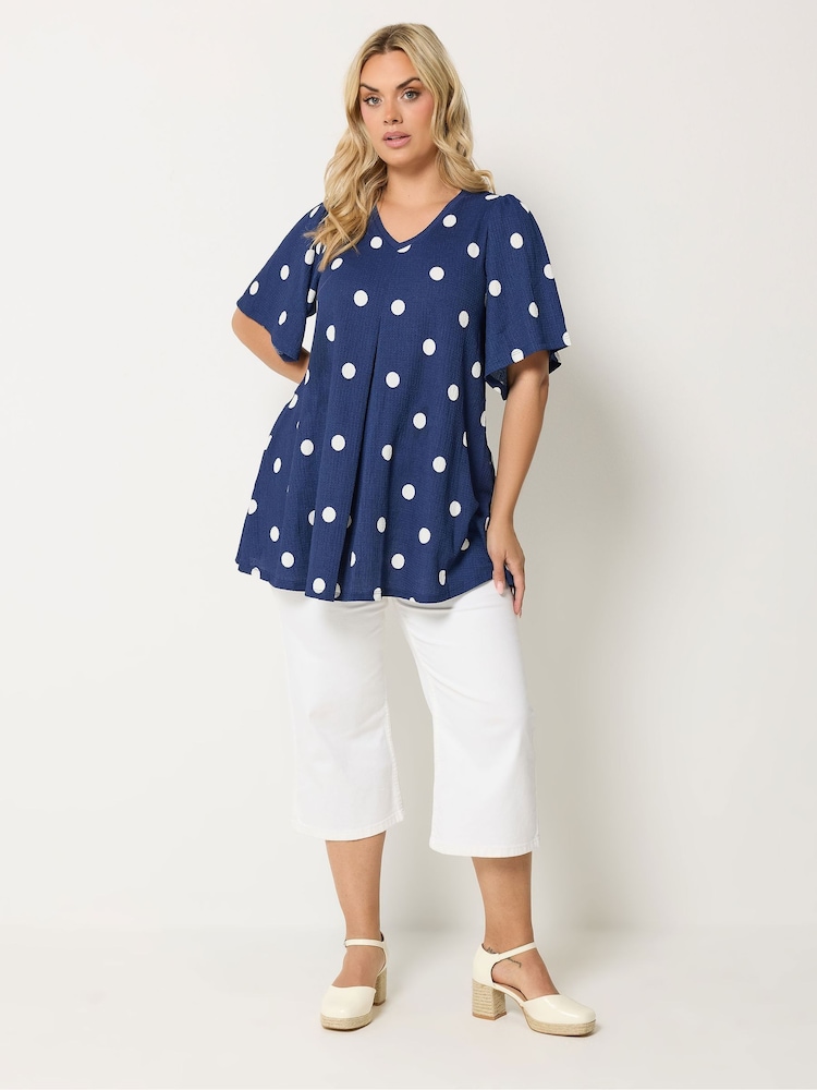 Yours Curve Blue Textured Pleated Front Blouse - Image 2 of 5