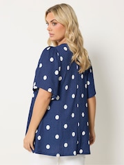 Yours Curve Blue Textured Pleated Front Blouse - Image 3 of 5