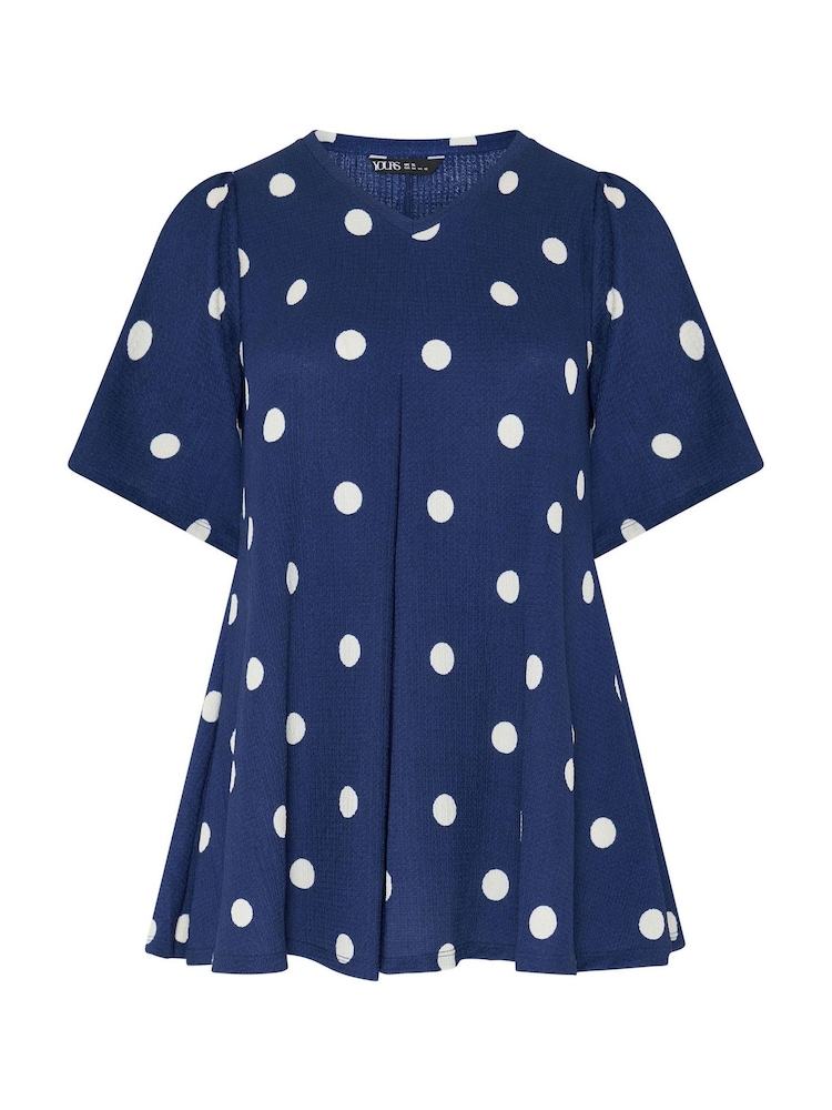 Yours Curve Blue Textured Pleated Front Blouse - Image 5 of 5