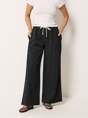 PixieGirl Petite Black Contrast Waist Pintuck Wide Leg Trousers - Image 2 of 5