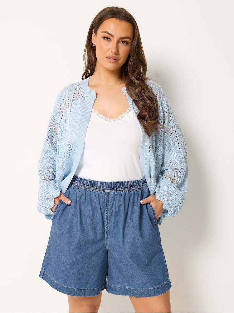 Yours Curve Blue Denim Shorts - Image 1 of 5 Yours Curve Blue Denim Shorts - Image 1 of 5