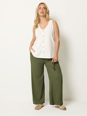 Yours Curve Green Textured Drawstring Trousers - Image 2 of 5
