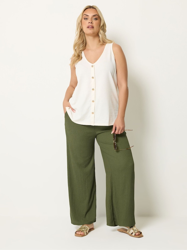 Yours Curve Green Textured Drawstring Trousers - Image 2 of 5