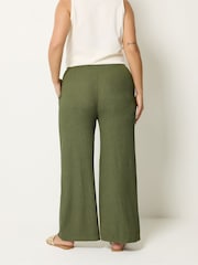 Yours Curve Green Textured Drawstring Trousers - Image 3 of 5